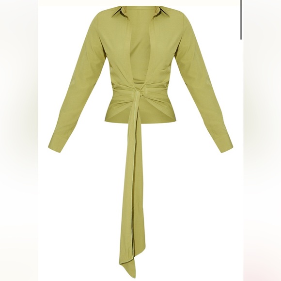 PrettyLittleThing Sage Green Tie up blouse - Picture 1 of 4